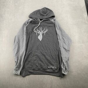 Kings Camo Mens Large Gray Raglan Pullover Hoodie Mule Deer Antler Graphic 5280
